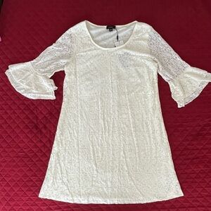 Espresso Off White Lace Bell-Sleeve Dress